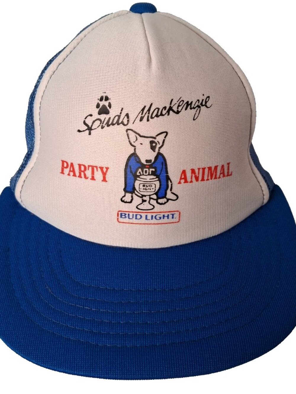 Vintage Bud Kight Spuds Mackenzie Cap Hat Party Animal Blue Mesh Trucker